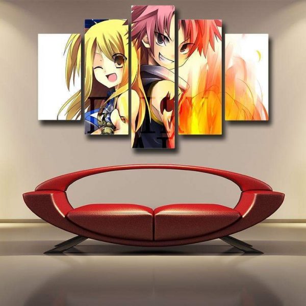 Fairy Tail Canvas 3D Printed Natsu And Lucy Smiling S / Framed Official Fairy Tail Merch