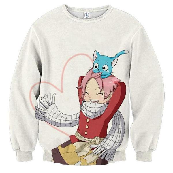 Fairy Tail Natsu Happy White Fairy Tail Sweatshirt XXS Official Fairy Tail Merch