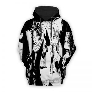 Fairy Tail Lucy and Natsu Blaack & White Fairy Tail Hoodie XXS Official Fairy Tail Merch