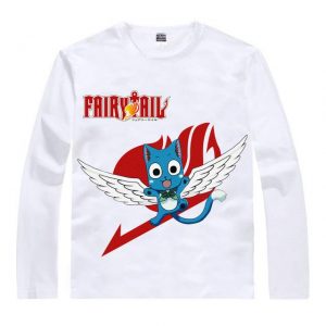 Áo sơ mi dài tay Fairy Tail フ ェ ア リ ー テ イ ル Happy Over Emblem Asian M / White Official Fairy Tail Merch