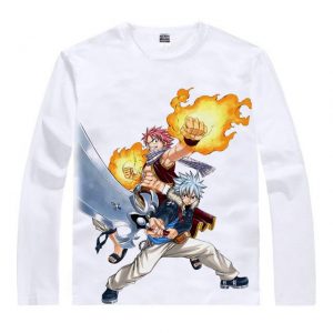 Fairy Tail Langarmshirt フェアリーテイル Natsu & Haru Asian M / Weiß Offizieller Fairy Tail Merch