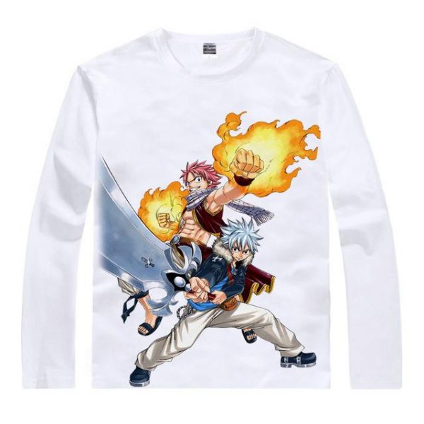 Fairy Tail Long Sleeve Shirt フェアリーテイル Natsu & Haru Asian M / White Official Fairy Tail Merch