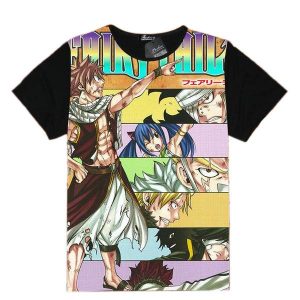 Fairy Tail Shirt フェアリーテイル Character Panels Asian M / Black Official Fairy Tail Merch