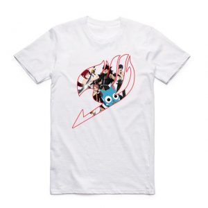 Fairy Tail Shirt フェアリーテイル Emblem with Characters Asian M / White Official Fairy Tail Merch