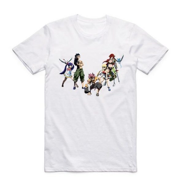 Fairy Tail Shirt フェアリーテイル Five Characters Asian M / White Official Fairy Tail Merch
