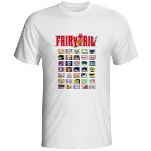 Fairy Tail Shirt フェアリーテイル Grid of Chibi Characters Asian M / White Official Fairy Tail Merch