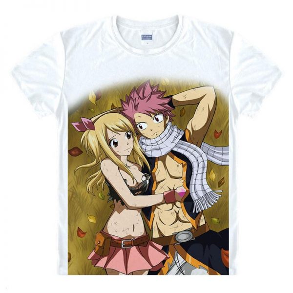 Fairy Tail Shirt フェアリーテイル Lucy and Natsu Asian M / White Official Fairy Tail Merch