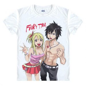 Fairy Tail Shirt フェアリーテイル Lucy & Grey Asian M / White Official Fairy Tail Merch