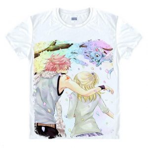 Fairy Tail Shirt フェアリーテイル Natsu & Lucy Fantasy Asian M / White Official Fairy Tail Merch