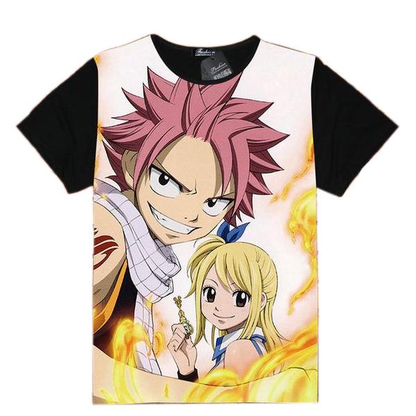 Fairy Tail Shirt フェアリーテイル Natsu & Lucy on White Asian M / Black Official Fairy Tail Merch