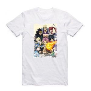 Fairy Tail Shirt フェアリーテイル Natsu & Main Characters Asian M / White Official Fairy Tail Merch