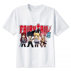 Fairy Tail Shirt フェアリーテイル Title & Chibi Characters Asian M / White Official Fairy Tail Merch