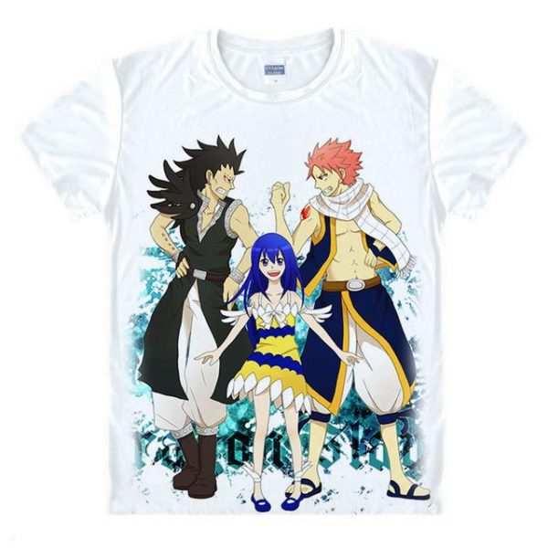 Fairy Tail Shirt フェアリーテイル Wendy, Gajeel and Natsu Asian M / White Official Fairy Tail Merch