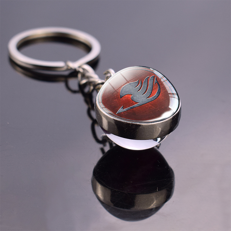 Fairy Tail Jewelry Double Side Glass Ball Pendant Guild Logo Crystal Key Chains Anime Cosplay Keychain Natsu Cosplay keyrings